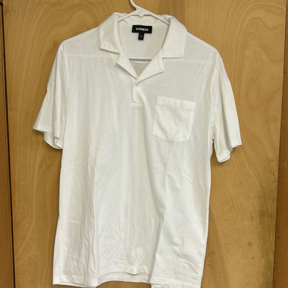 Express White Polo Shirt Men’s Size Small Short Sleeve Minimal Pocket Tee